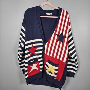Boston Traders Women's S Vintage Cardigan Sweater Americana Stars Stripes USA